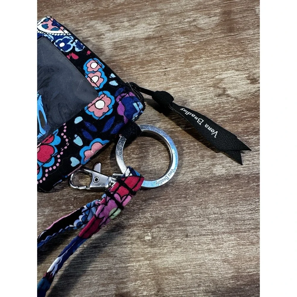 Vera Bradley Floral Fabric ID Holder Wallet with Lanyard and Key Ring